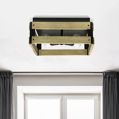 Image showing  Barnlit Four Light Farmhouse Decorative Squared Metal and Natural Wood Flush Mount Ceiling Light, Entryway