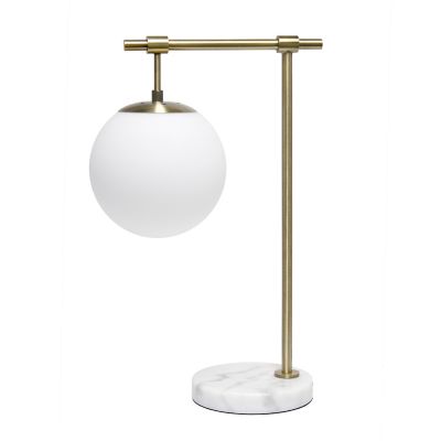 Lalia Home Studio Loft White Globe Shade Table Desk Lamp With Marble Base and Antique Brass Arm