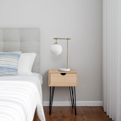 Lalia Home Studio Loft White Globe Shade Table Desk Lamp With Marble Base and Antique Brass Arm