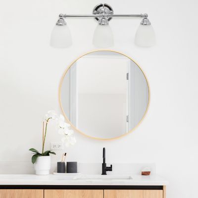 Image showing  Essentix Traditional Three Light Metal and Translucent Glass Shade Vanity Wall Mounted Fixture