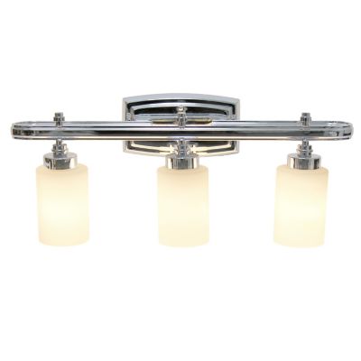 Image showing  Contemporary Three Light Metal and Opaque White Glass Shade Vanity Wall Mounted Fixture with Rectangle Backplate