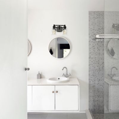 Lalia Home Studio Loft Two Light Metal and Clear Seeded Glass Shade Vanity Wall Mounted Fixture with Matching Metal Accents
