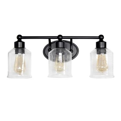 Lalia Home Studio Loft Three Light Metal and Clear Seeded Glass Shade Vanity Wall Mounted Fixture with Matching Metal Accents