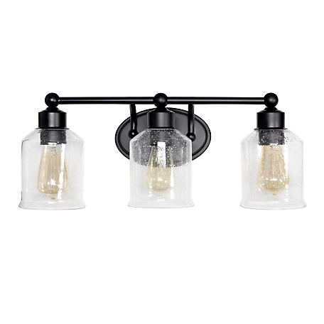 Lalia Home Studio Loft Three Light Metal and Clear Seeded Glass Shade Vanity Wall Mounted Fixture with Matching Metal Accents