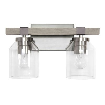 Lalia Home Rustic Two Light Metal and Clear Glass Shade Vanity Wall Mounted Fixture with Brushed Nickel and Black Accents