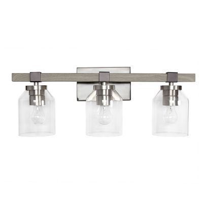 Lalia Home Rustic Three Light Metal and Clear Glass Shade Vanity Wall Mounted Fixture with Brushed Nickel and Black Accents