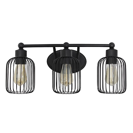 Lalia Home Ironhouse Three Light Industrial Decorative Cage Vanity Wall Mounted Fixture