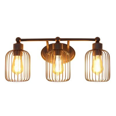 Image showing  Ironhouse Three Light Industrial Decorative Cage Vanity Wall Mounted Fixture