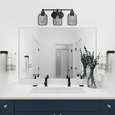 Image showing  Ironhouse Three Light Industrial Decorative Cage Vanity Wall Mounted Fixture