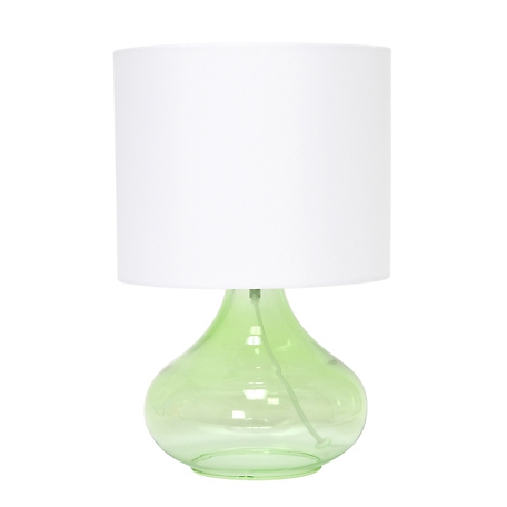 Simple Designs 13.5 in. H Glass Raindrop Table Lamp with Fabric Shade, Clear Glass, White Shade
