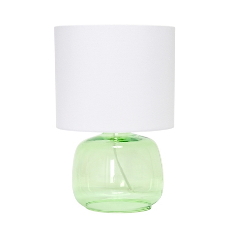 Simple Designs 13 in. H Glass Table Lamp with Fabric Shade, Aqua Glass, White Shade