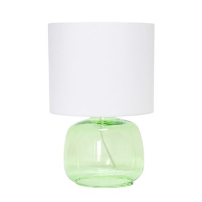 Image showing  13 in. H Glass Table Lamp with Fabric Shade, Aqua Glass, White Shade