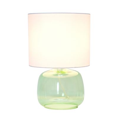 Image showing  13 in. H Glass Table Lamp with Fabric Shade, Aqua Glass, White Shade