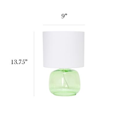 Image showing  13 in. H Glass Table Lamp with Fabric Shade, Aqua Glass, White Shade
