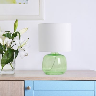 Image showing  13 in. H Glass Table Lamp with Fabric Shade, Aqua Glass, White Shade