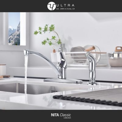 Image showing  Nita Classic Single-Handle Standard Kitchen Faucet with Side Sprayer in Rust and Spot Resist in Polished Chrome