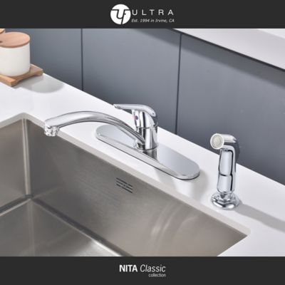 Image showing  Nita Classic Single-Handle Standard Kitchen Faucet with Side Sprayer in Rust and Spot Resist in Polished Chrome