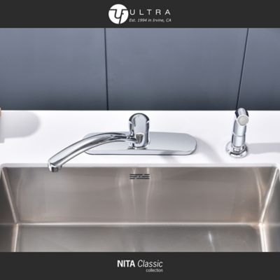 Image showing  Nita Classic Single-Handle Standard Kitchen Faucet with Side Sprayer in Rust and Spot Resist in Polished Chrome