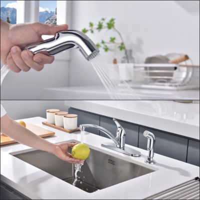 Image showing  Nita Classic Single-Handle Standard Kitchen Faucet with Side Sprayer in Rust and Spot Resist in Polished Chrome