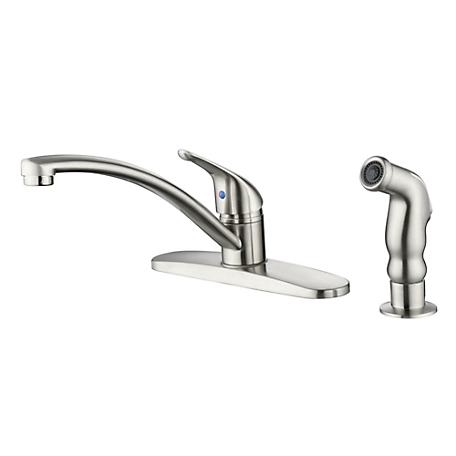 Ultra Faucets Nita Classic Single-Handle Standard Kitchen Faucet with Side Sprayer in Rust and Spot Resist in Brushed Nickel