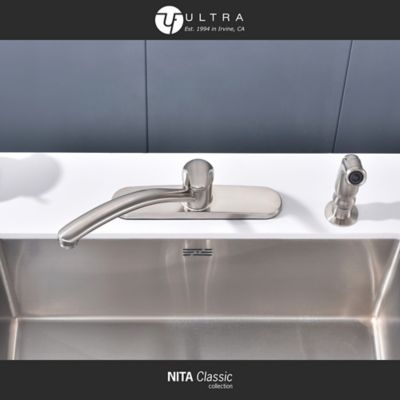 Image showing  Nita Classic Single-Handle Standard Kitchen Faucet with Side Sprayer in Rust and Spot Resist in Brushed Nickel