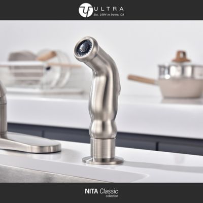 Image showing  Nita Classic Single-Handle Standard Kitchen Faucet with Side Sprayer in Rust and Spot Resist in Brushed Nickel