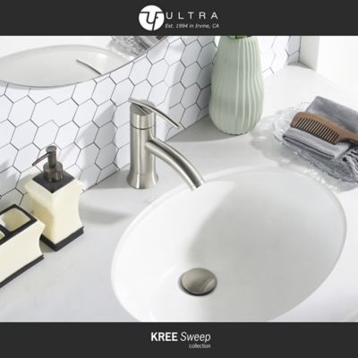 Image showing  Kree Sweep Single-Handle Single Hole Bathroom Faucet Rust and Scratch Resist with Drain Assembly in Brushed Nickel