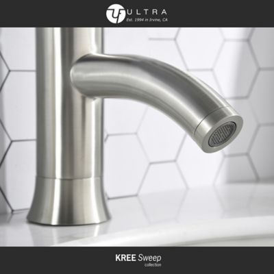 Image showing  Kree Sweep Single-Handle Single Hole Bathroom Faucet Rust and Scratch Resist with Drain Assembly in Brushed Nickel