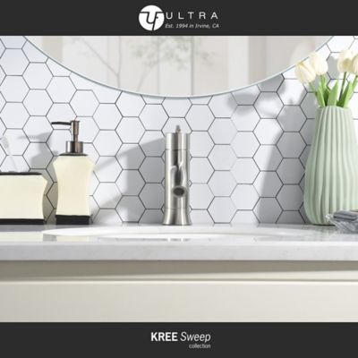 Image showing  Kree Sweep Single-Handle Single Hole Bathroom Faucet Rust and Scratch Resist with Drain Assembly in Brushed Nickel