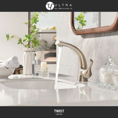 Image showing  Twist Single-Handle Single Hole Bathroom Faucet Rust Resist with Drain Assembly in Brushed Nickel