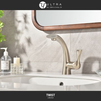 Image showing  Twist Single-Handle Single Hole Bathroom Faucet Rust Resist with Drain Assembly in Brushed Nickel