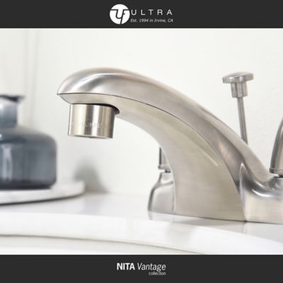 Image showing  Nita Vantage 4 in. Centerset Double-Handle Bathroom Faucet Rust Resist with Drain Assembly in Brushed Nickel