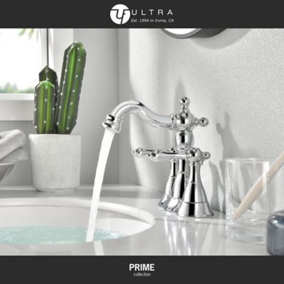 Image showing  Prime 4 in. Centerset Double-Handle Bathroom Faucet Rust Resist with Drain Assembly in Polished Chrome