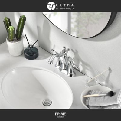 Image showing  Prime 4 in. Centerset Double-Handle Bathroom Faucet Rust Resist with Drain Assembly in Polished Chrome