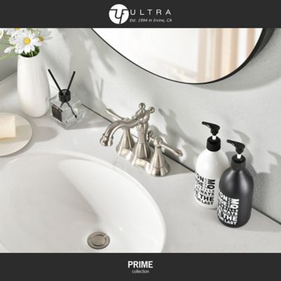 Image showing  Prime 4 in. Centerset Double-Handle Bathroom Faucet Rust Resist with Drain Assembly in Brushed Nickel