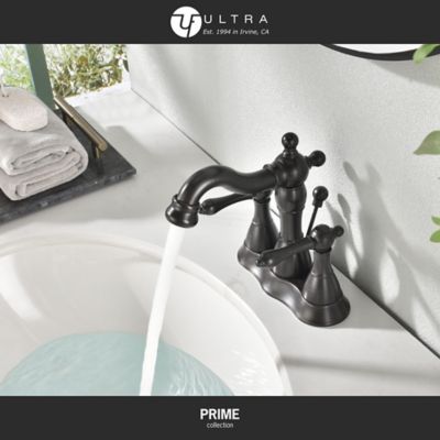 Image showing  Prime 4 in. Centerset Double-Handle Bathroom Faucet Rust Resist with Drain Assembly in Oil Rubbed Bronze