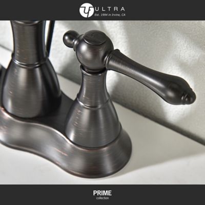 Image showing  Prime 4 in. Centerset Double-Handle Bathroom Faucet Rust Resist with Drain Assembly in Oil Rubbed Bronze