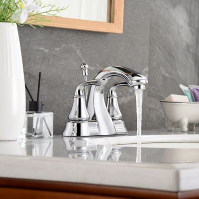 Image showing  Kree Arc 4 in. Centerset Double-Handle Bathroom Faucet Rust Resist with Drain Assembly in Polished Chrome