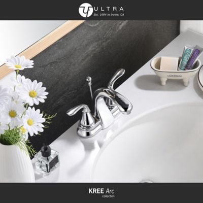 Image showing  Kree Arc 4 in. Centerset Double-Handle Bathroom Faucet Rust Resist with Drain Assembly in Polished Chrome