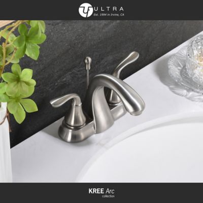 Image showing  Kree Arc 4 in. Centerset Double-Handle Bathroom Faucet Rust Resist with Drain Assembly in Brushed Nickel