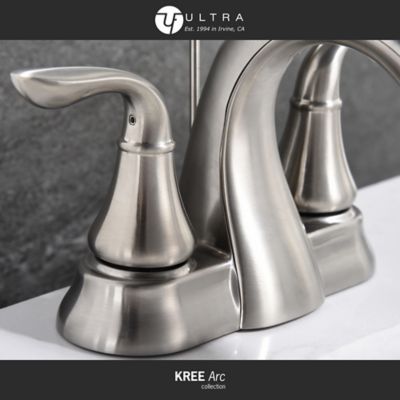 Image showing  Kree Arc 4 in. Centerset Double-Handle Bathroom Faucet Rust Resist with Drain Assembly in Brushed Nickel