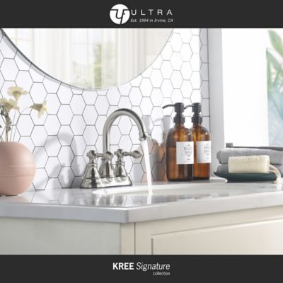 Image showing  Kree Signature 4 in. Centerset Double-Handle Bathroom Faucet Rust Resist with Drain Assembly in Brushed Nickel