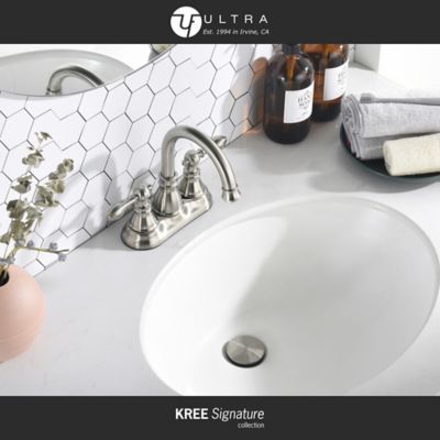 Image showing  Kree Signature 4 in. Centerset Double-Handle Bathroom Faucet Rust Resist with Drain Assembly in Brushed Nickel
