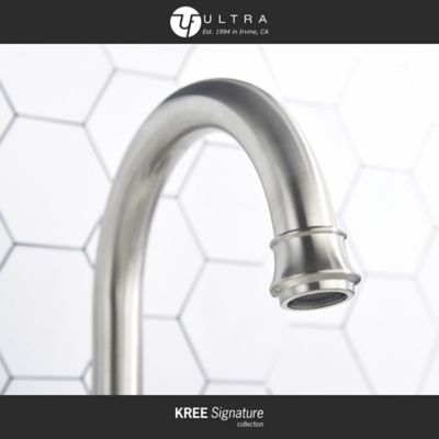 Image showing  Kree Signature 4 in. Centerset Double-Handle Bathroom Faucet Rust Resist with Drain Assembly in Brushed Nickel