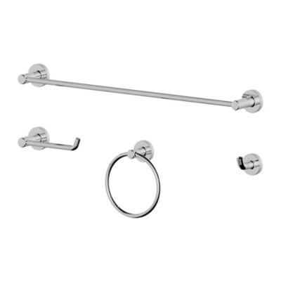 Ultra Faucets Kree 4-Piece Bath Hardware Set, 24 in. Towel Bar, Towel Ring, Toilet Paper Holder & Robe Hook in Polished Chrome