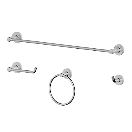 Ultra Faucets Kree 4-Piece Bath Hardware Set with 24 in. Towel Bar, Towel Ring, Toilet Paper Holder & Robe Hook, Brushed Nickel