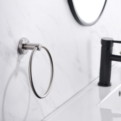 Image showing  Kree 4-Piece Bath Hardware Set with 24 in. Towel Bar, Towel Ring, Toilet Paper Holder & Robe Hook, Brushed Nickel