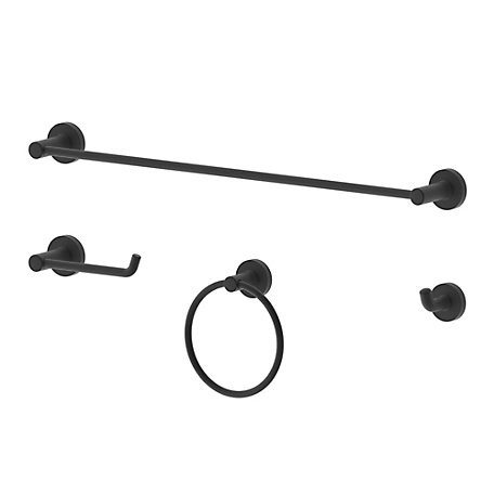 Ultra Faucets Kree 4-Piece Bath Hardware Set with 24 in. Towel Bar, Towel Ring, Toilet Paper Holder and Robe Hook in Matte Black
