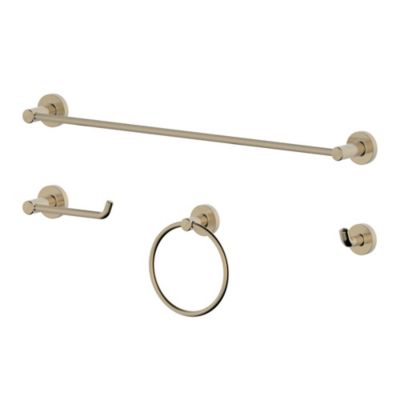 Ultra Faucets Kree 4-Piece Bath Hardware Set with 24 in. Towel Bar, Towel Ring, Toilet Paper Holder and Robe Hook, Brushed Gold