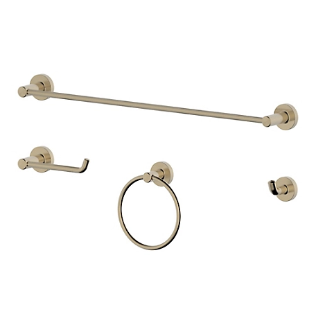 Ultra Faucets Kree 4-Piece Bath Hardware Set with 24 in. Towel Bar, Towel Ring, Toilet Paper Holder and Robe Hook, Brushed Gold